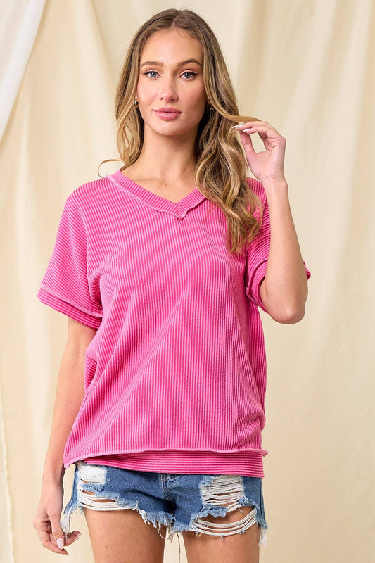 Basic ribbed vneck top