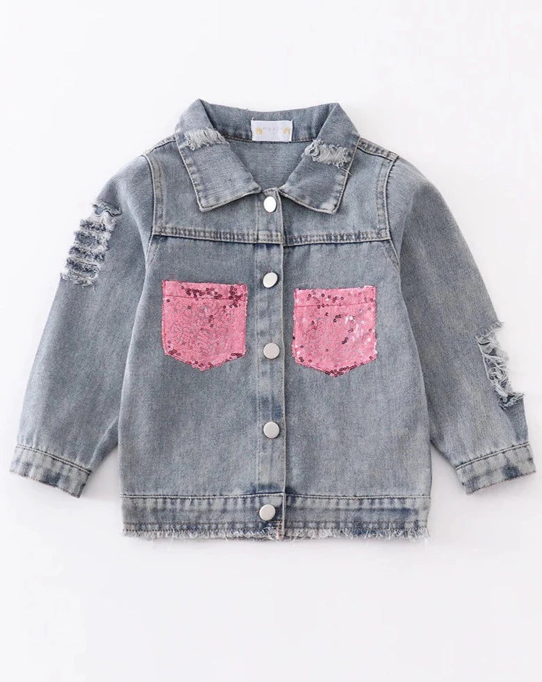 Kids Pink Sequin Jean Jacket