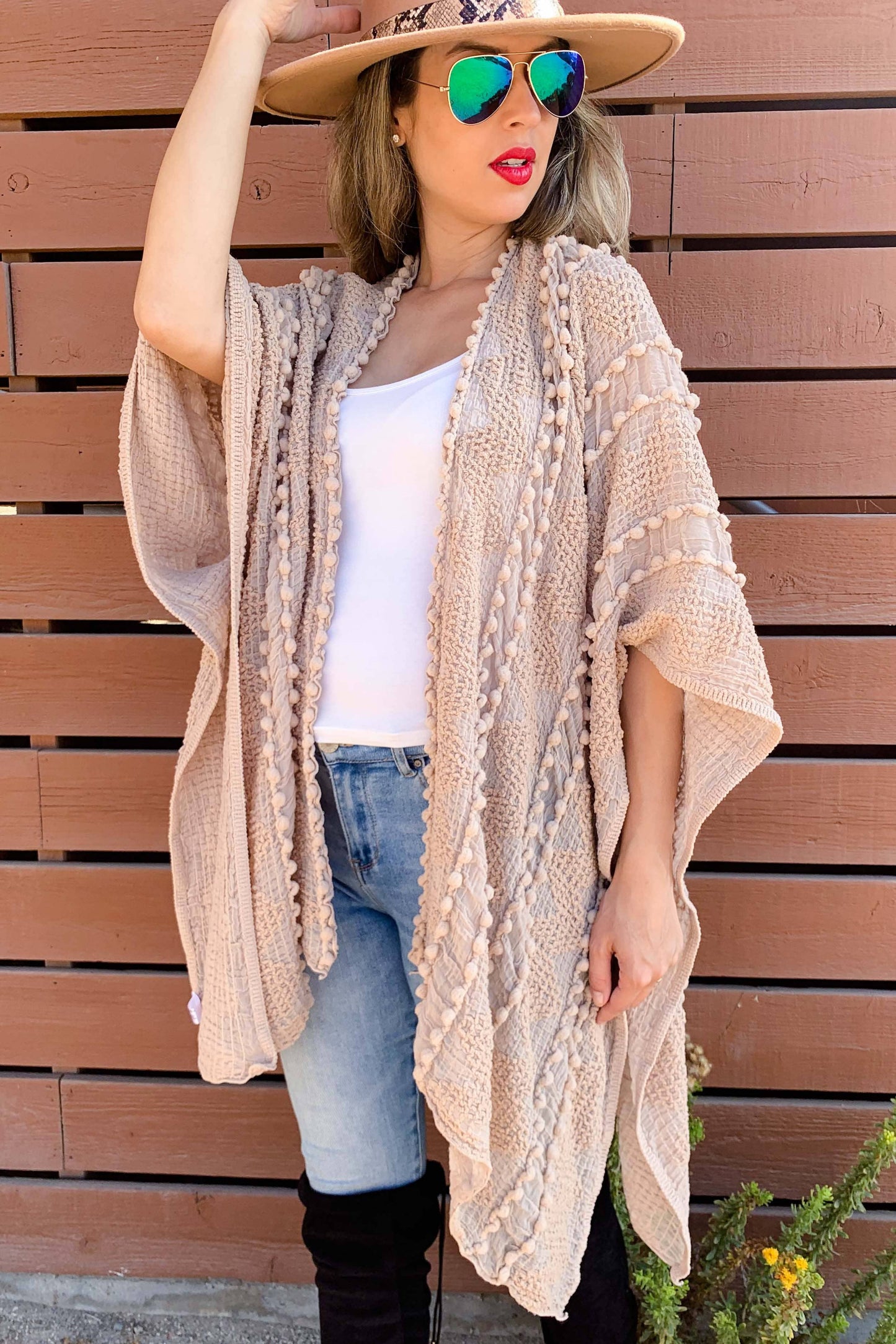 Taupe Textured Kimono