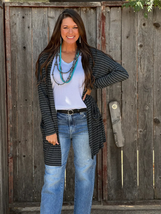 Grey and Black Striped Cardigan