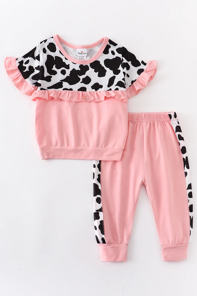 Pink Cow Ruffle Set