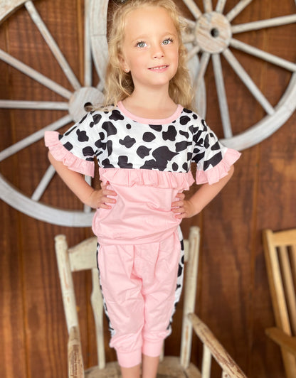 Pink Cow Ruffle Set